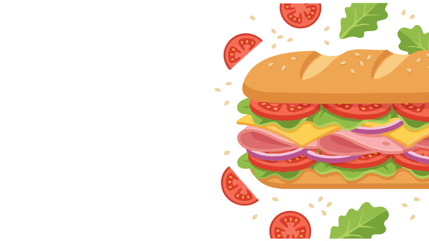 Delicious illustrated Italian sub sandwich bursting with fresh ingredients perfect for food promotions and restaurant menus