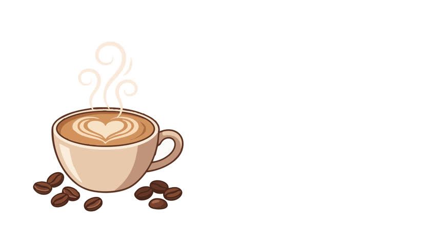Coffee cup with creamy heart latte art and swirling steam surrounded by roasted beans Perfect for International Coffee Day content