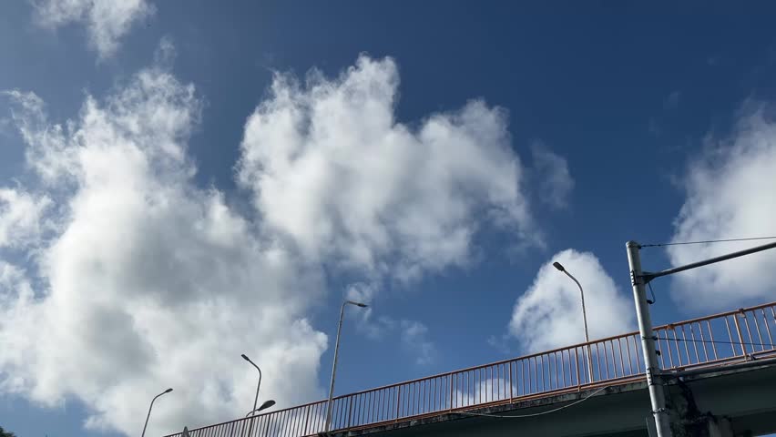 Footbridge and blue sky with clouds