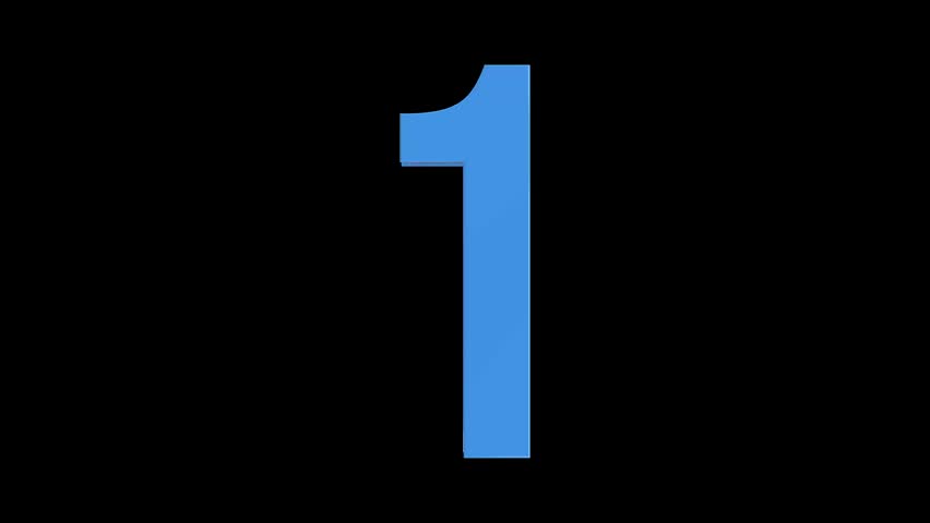 3D Blue Glass Number One with Animated Glitter Reflection Rotating on Black Background Loop