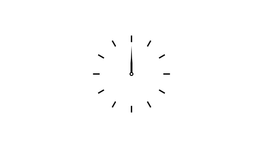 Clock spinning, watch animation on white background. Clock icon flat style 24 hours day fast speed with moving timer clock. Analog clock spinning animation. , 4K video