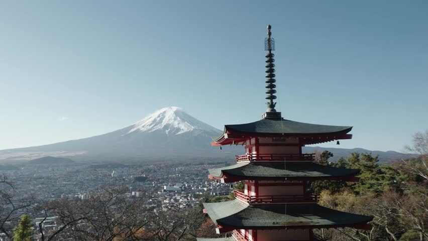 Famous View of Mount Fuji and Chureito Pagoda at Arakurayama Sengen Park, Yamanashi, Japan