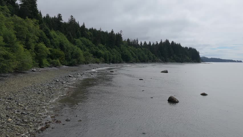 Serene Coastal View of Vancouver Island Showcasing Lush Forest and Calm Pacific Waters