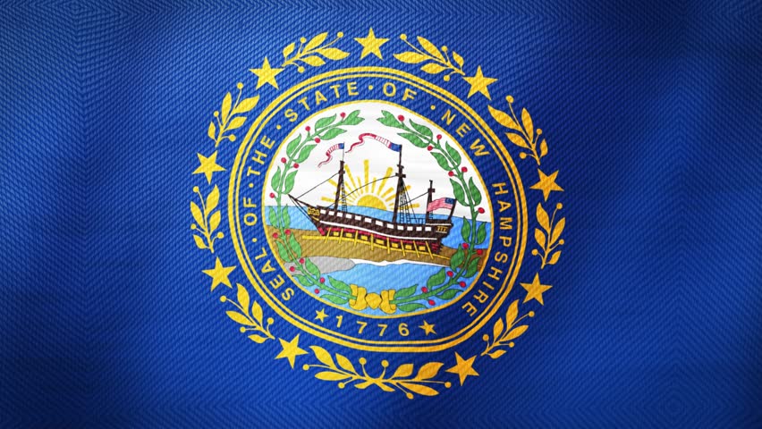 New Hampshire State Flag Waving. Ultra Realistic Waving Flag Of New Hampshire, USA. Seamless 4K Looped Animation With Realistic Fabric Movement. American State Flag, National Symbol, Patriotic Concept