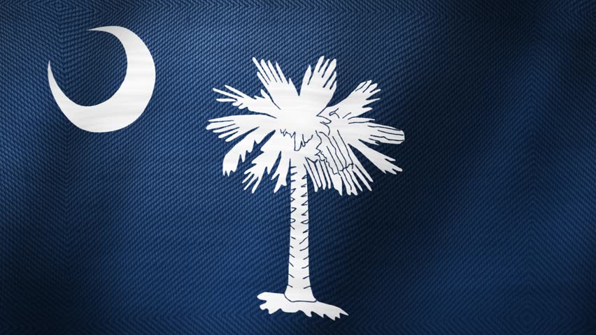 South Carolina State Flag Waving. Ultra Realistic Waving Flag Of South Carolina, USA. Seamless 4K Looped Animation With Realistic Fabric Movement. American State Flag, National Symbol.