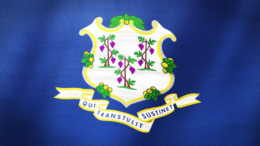 Connecticut State Flag Waving. Ultra Realistic Waving Flag Of Connecticut, USA. Seamless 4K Looped Animation With Realistic Fabric Movement. American State Flag, National Symbol, Patriotic Concept.