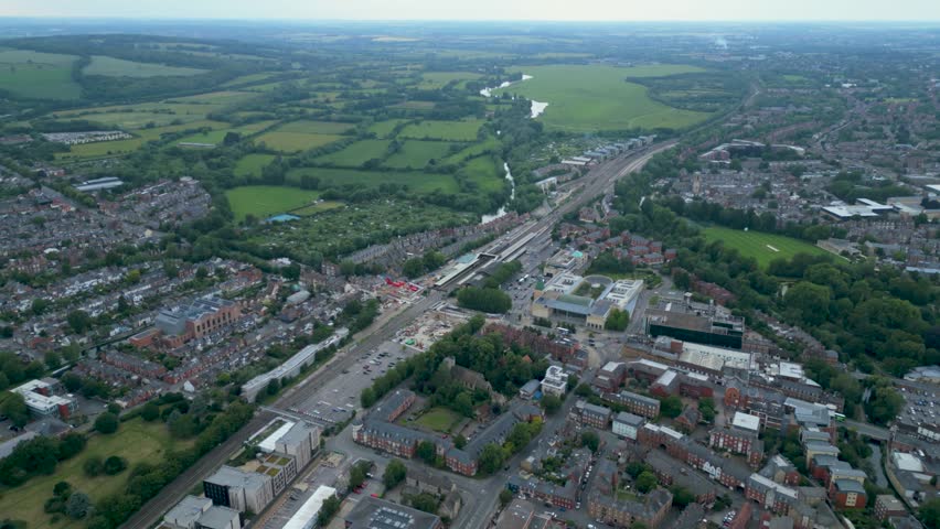 Aerial shot over Oxford Railway Station UK