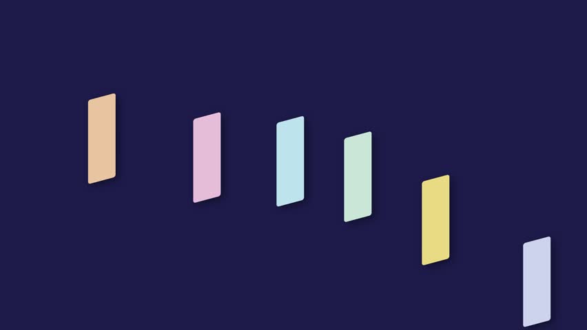 A sequence of colorful vertical rectangular bars on a deep blue background