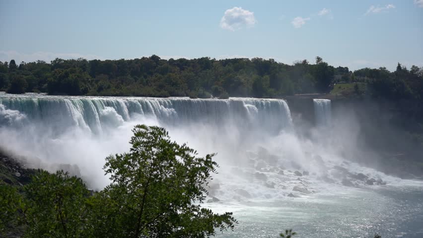 Niagara Waterfalls with water falling over side