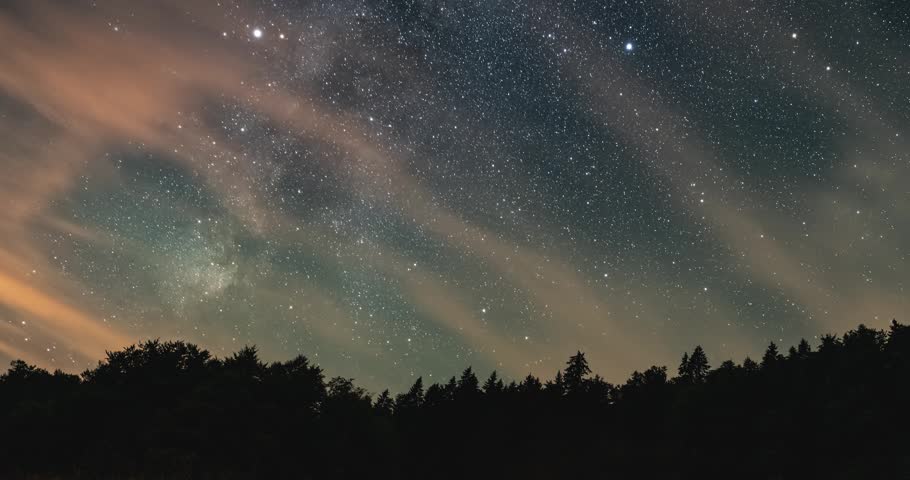 Milky Way Galaxy Moving Over Forest in Peaceful Night Timelapse 