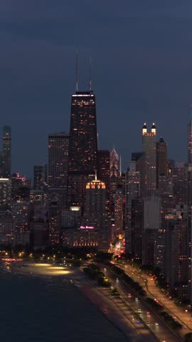 Night time skyline featuring Chicago