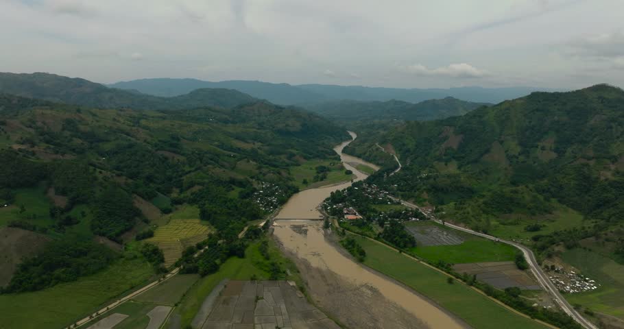 Agricultural fields and riverbanks in the Philippines. Mindanao.