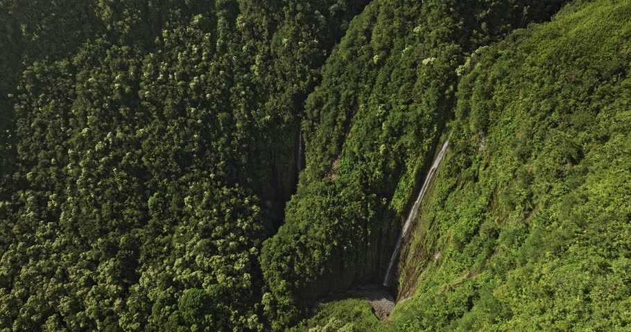 Maui Hawaii Aerial v46 birds eye view, flyover ʻoheʻo Gulch, Palikea stream capturing 400-foot Waimoku Falls at Kīpahulu district of Haleakalā National Park - Shot with 5k Camera - December 2022