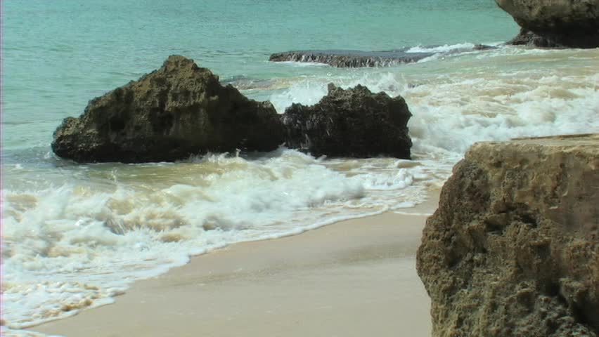 Jamaica beach scene, clear water, palm trees