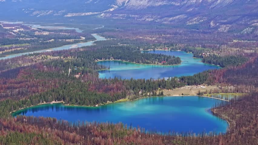 Scenic view of Valley of the Five Lakes in Jasper National Park in Alberta, Canada