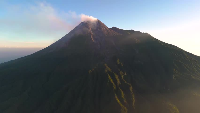 Aerial view of Mount Merapi in the morning