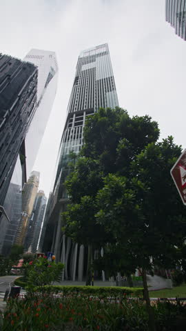Business district cityscape on Market Street in Singapore with impressive skyscrapers office buildings and financial centers creating a modern urban landscape in Asia