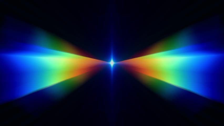Rainbow colored bowtie shaped light beams converging to a sharp bright point at the center of a black background with a smooth glowing aesthetic ideal