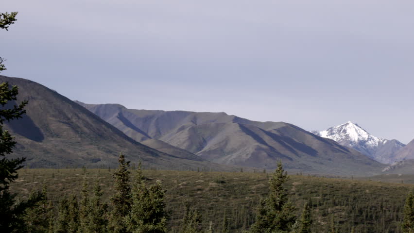 a panning long shot of mt mckinley during summer at alaska of the united states