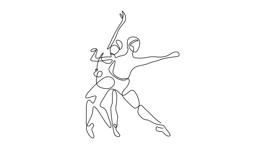 Animated self drawing of continuous line draw of Ballet Dancers in Elegant Pose - Continuous Line Art.     Full length one line animation. 4K.    ballet, dance, girl, pose, ballerina, woman, beautiful, beauty, dancer, female, vector, body, sketch, gymnastics, black, exercise, jump, white, contour, line, illustration, sport, artistic, graphic, fitness, silhouette, lady, performance, motion, person, people, fashion, dress, performer, athletic, symbol, logo, posing, stand, torso, sexy, healthy, balance, artist, modern, design, elegance, studio, choreography 