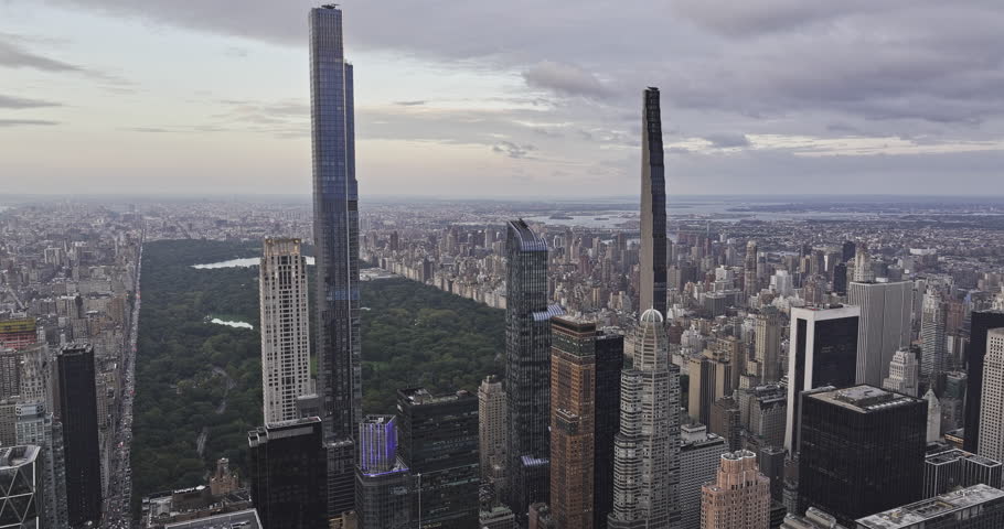 NYC New York Aerial v338 tracking flyover Midtown Manhattan capturing skyscrapers of Billionaires