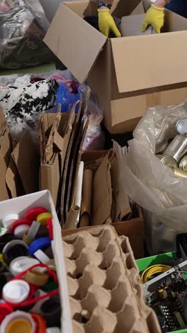 Recycling Cardboard Boxes and Packaging. Paper Waste Recycling. Person Recycling Household Waste