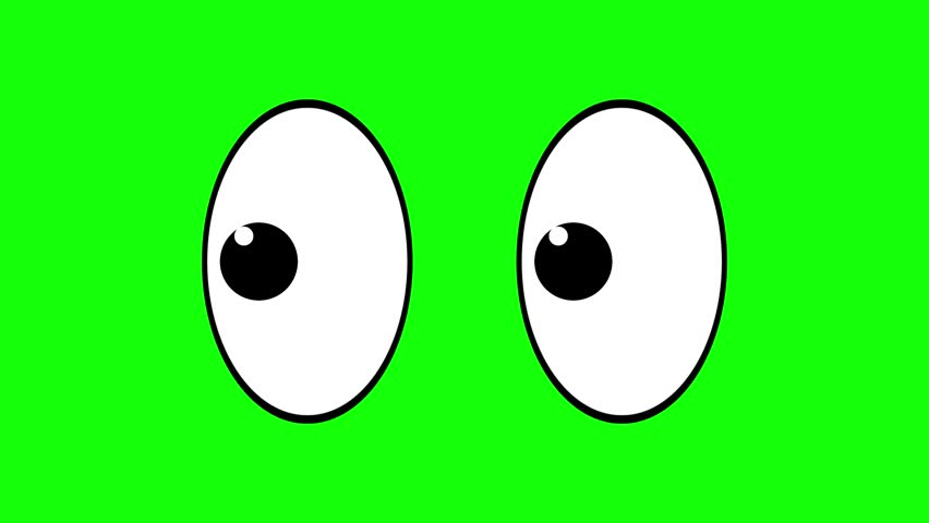 Cartoon eyes animation on green screen looking left and right funny character eyes blinking chroma key video element for motion graphics curious look.
