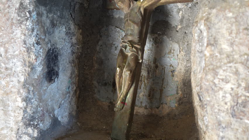 Wooden Crucifix with Jesus at Motsameta Monastery, Georgia.