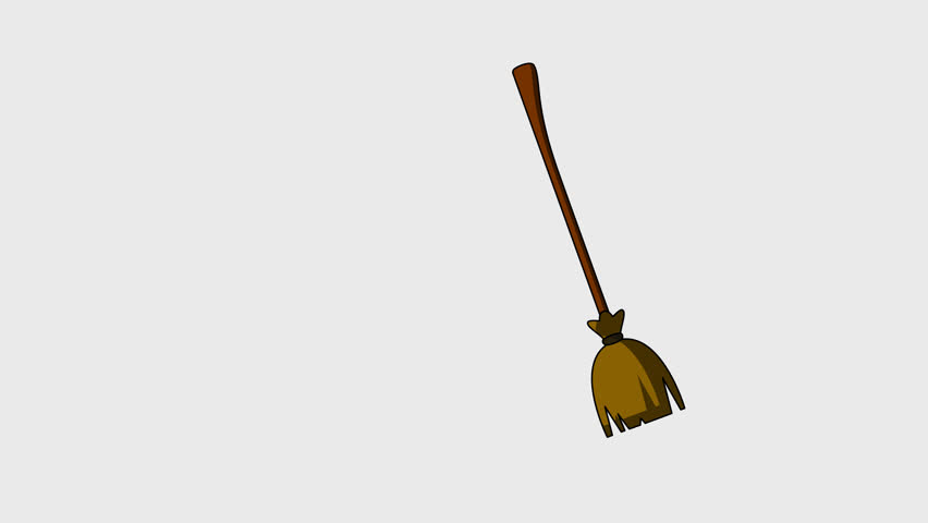 Animated Halloween Witch Broomstick Floating on White Background, Spooky Magic Broom 4K 60fps Video Animation Element