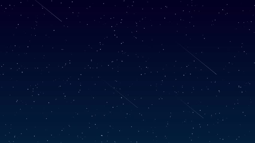 Animated shooting stars falling across a dark blue night sky