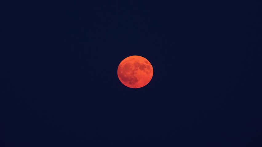 Blood Moon Moving Across Dark Night Sky Timelapse. Red Full Moon Timelapse During Night Cinematic Background Time Lapse, Red Moon Time-Lapse