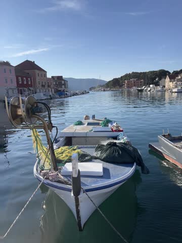 Yacht harbor on the island of Hvar. Relaxed travel and vacation concept.Used for summer tourism promotions.FullHD footage