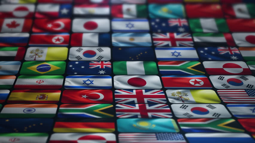 International flags illustrating globalization and diverse world nations