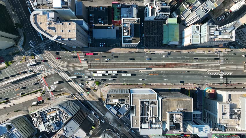 Directly above drone aerial shot of an urban landscape.