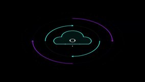 Futuristic cloud icon with glowing neon effect. Digital data processing, cloud storage concept. Dynamic circular animation. - Powered by Shutterstock - Get 15% off with code: PIKWIZARD15
