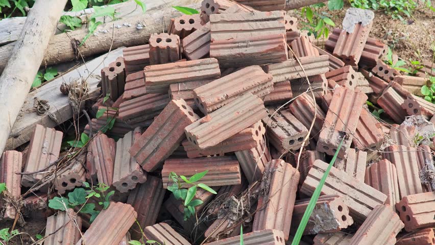 A pile of unused concrete blocks