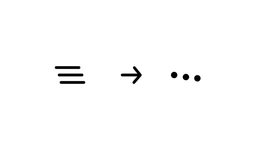 Minimalist black line icon set showing a hamburger menu symbol smoothly transforming into a three dot more options icon for interface design projects