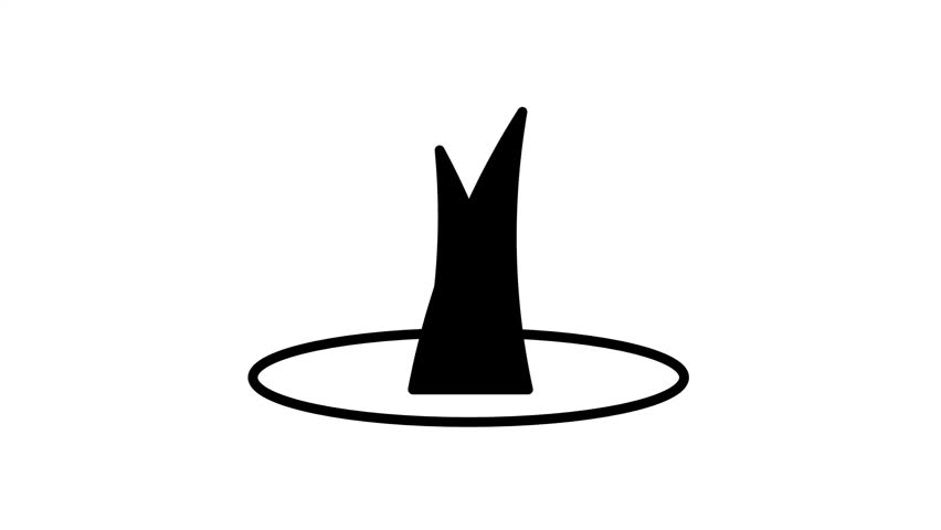 Bold black flat silhouette icon of a pointed witch hat or jagged crown resting on an oval base for Halloween or fantasy themed graphic design projects