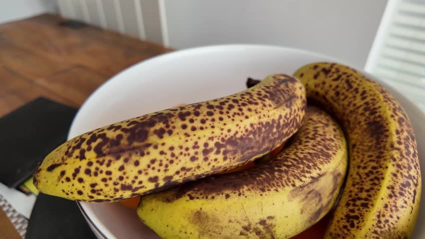 Overripe Spotted Bananas In Bowl Ready For Smoothie Baking Or Banana Bread