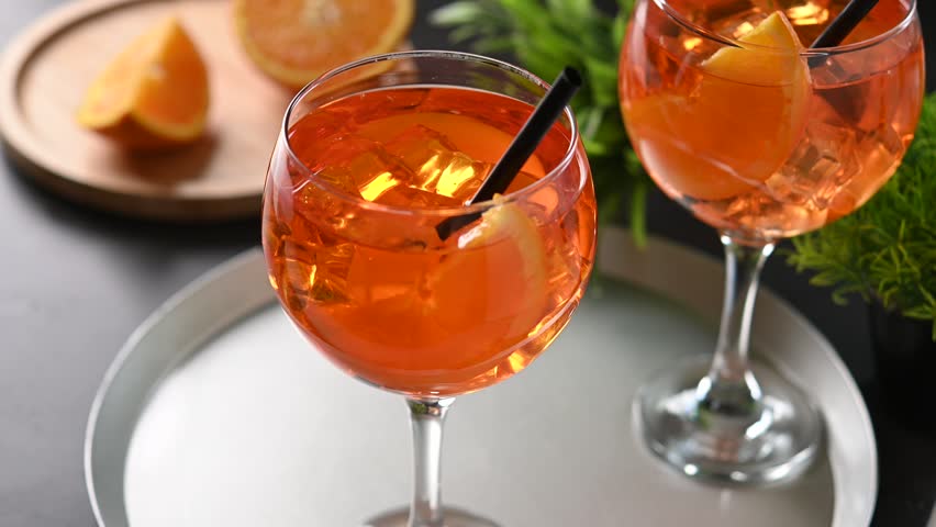 Aperol Spritz cocktails served on a tray ready to be enjoyed