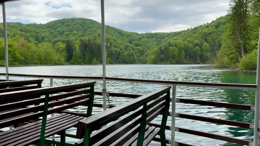 Waterfalls and Wooden Boardwalk in the Upper Lakes (Gornja jezera) of Plitvice Lakes National Park, Croatia