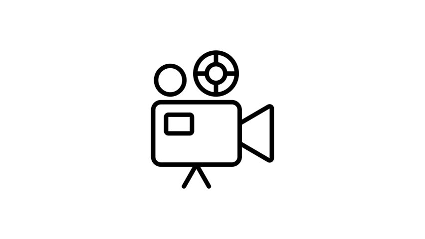 Film camera animated icon for cinema, movie, motion picture, video, broadcast, streaming, entertainment media technology production. 4K video with alpha channel