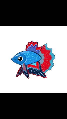 Cute cartoon betta fish swimming with flowing fins, colorful aquatic character isolated on a transparent background. High-definition digital illustration, ideal for stickers, children’s designs, educational materials, branding, web graphics, print projects, and creative decorations.