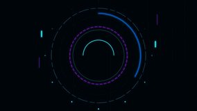 Digital futuristic heads up display animation with glowing neon arcs and circles ideal for tech backgrounds and data visualization - Powered by Shutterstock - Get 15% off with code: PIKWIZARD15