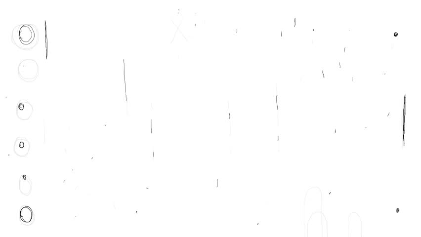 Black ribbon like lines and strokes on a white background. Dynamic rough sketch effect with hand drawn line and hole textures in 4K.