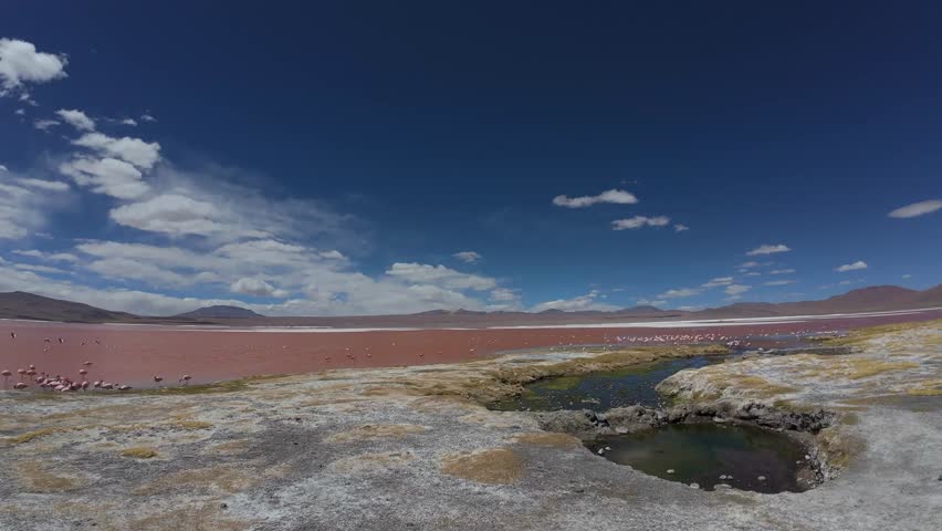 Panoramic View Of Laguna Colorada Red Lake And Andean Mountain Landscape In Bolivia