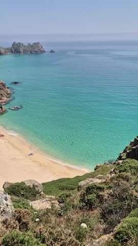 Cornwall beach Porthcurno Bay England Uk britain coast beaches coves cliffs ocean sea british cornish travel vacation 