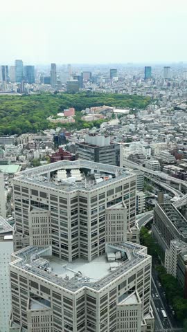 Daytime skyline of Tokyo, Japan, with dense buildings, high-rise towers and a wide city panorama. Urban tourism, business travel and Asian metropolis background