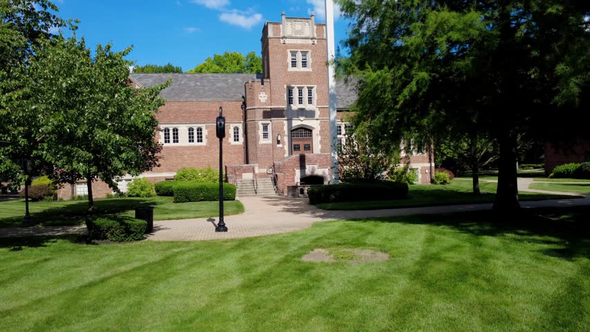 Drone shot of the Kerns Religious Life Center at Capital University in Columbus, Ohio