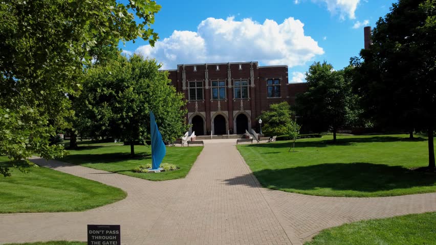 Drone shot of the Mees Hall at Capital University in Columbus, Ohio